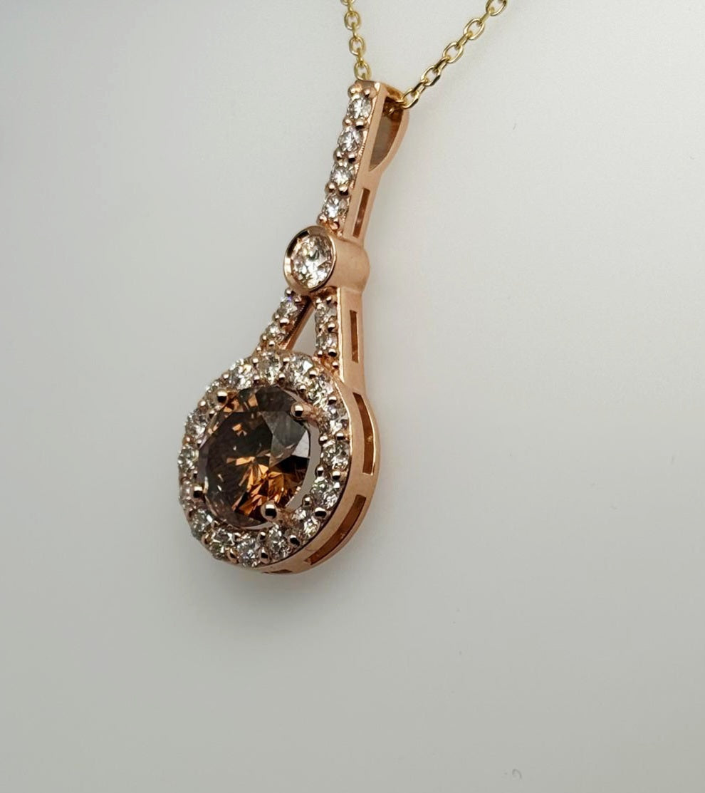 14K natural chocolate and white round diamond Rose gold necklace 16"-18"
