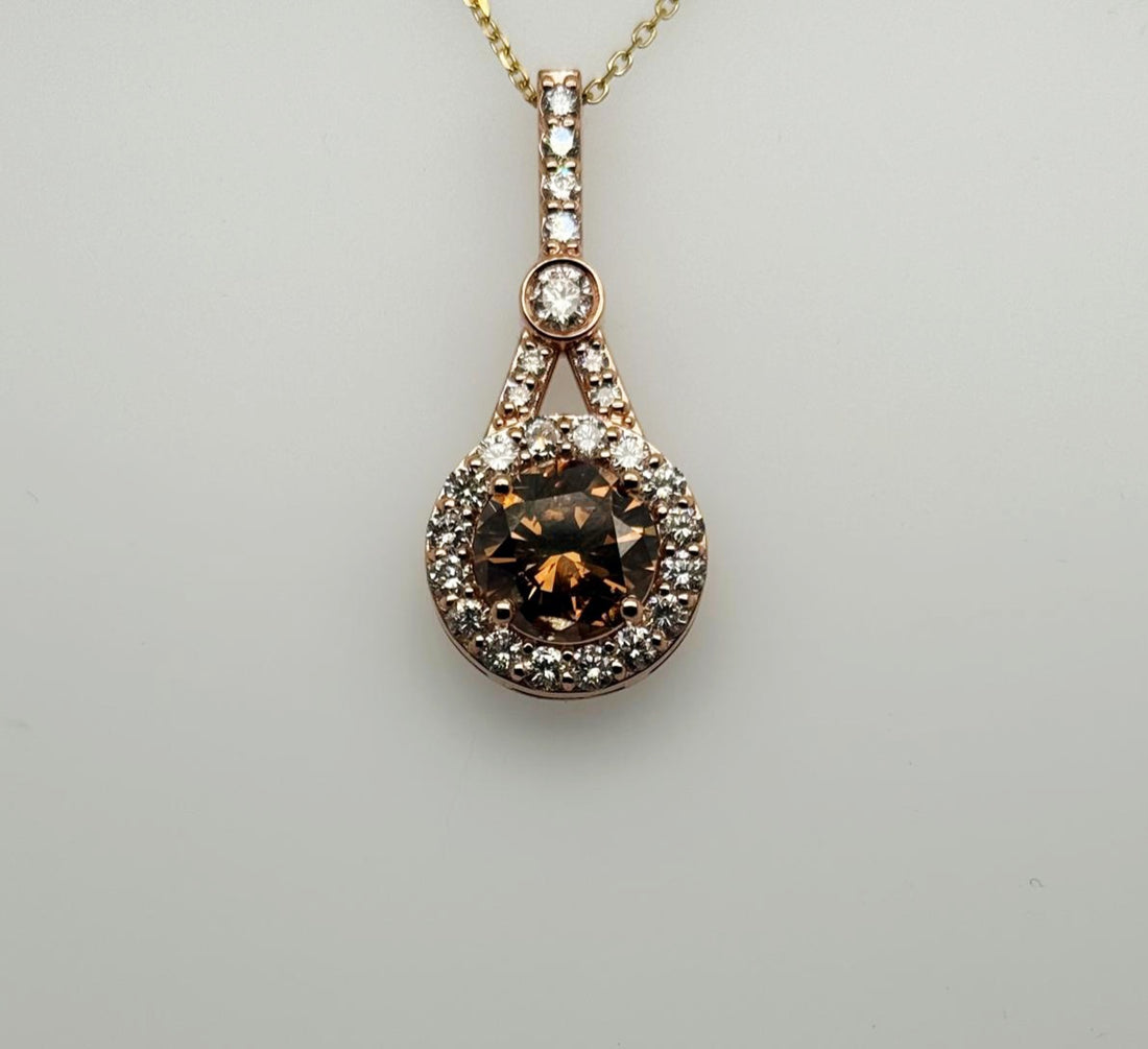 14K natural chocolate and white round diamond Rose gold necklace 16"-18"