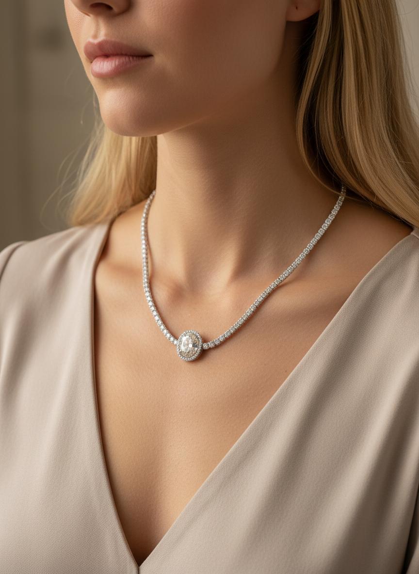 Lab-Grown 14k White Gold 17.00 Carat Gold Charm Diamond Necklace.