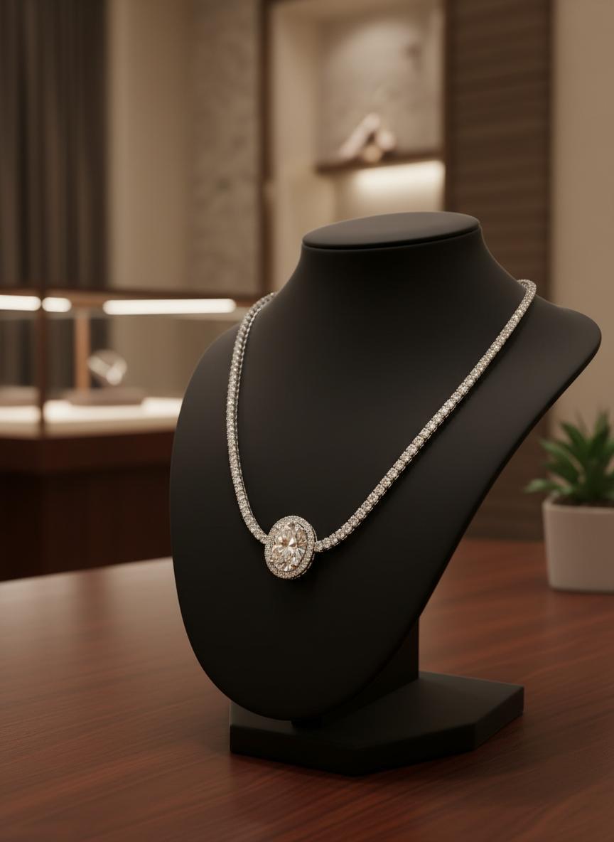 Lab-Grown 14k White Gold 17.00 Carat Gold Charm Diamond Necklace.