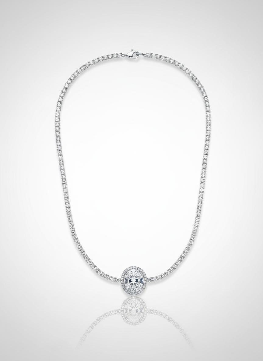 Lab-Grown 14k White Gold 17.00 Carat Gold Charm Diamond Necklace.