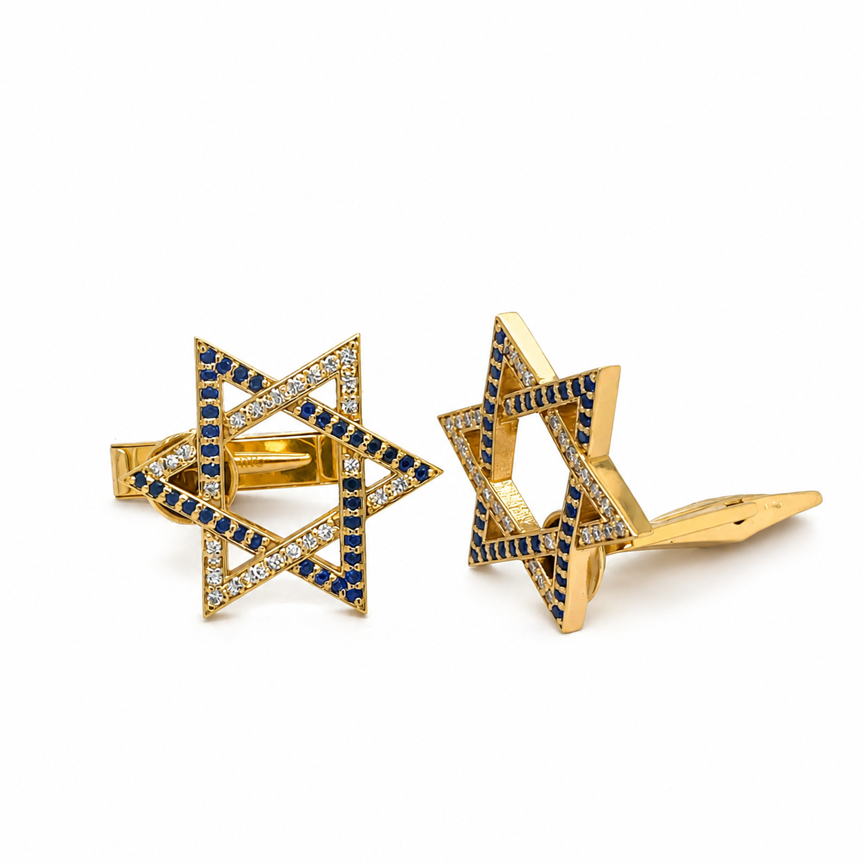 14k Gold 0.55ct Lab-Grown Diamond & Sapphire Magen David Cufflinks