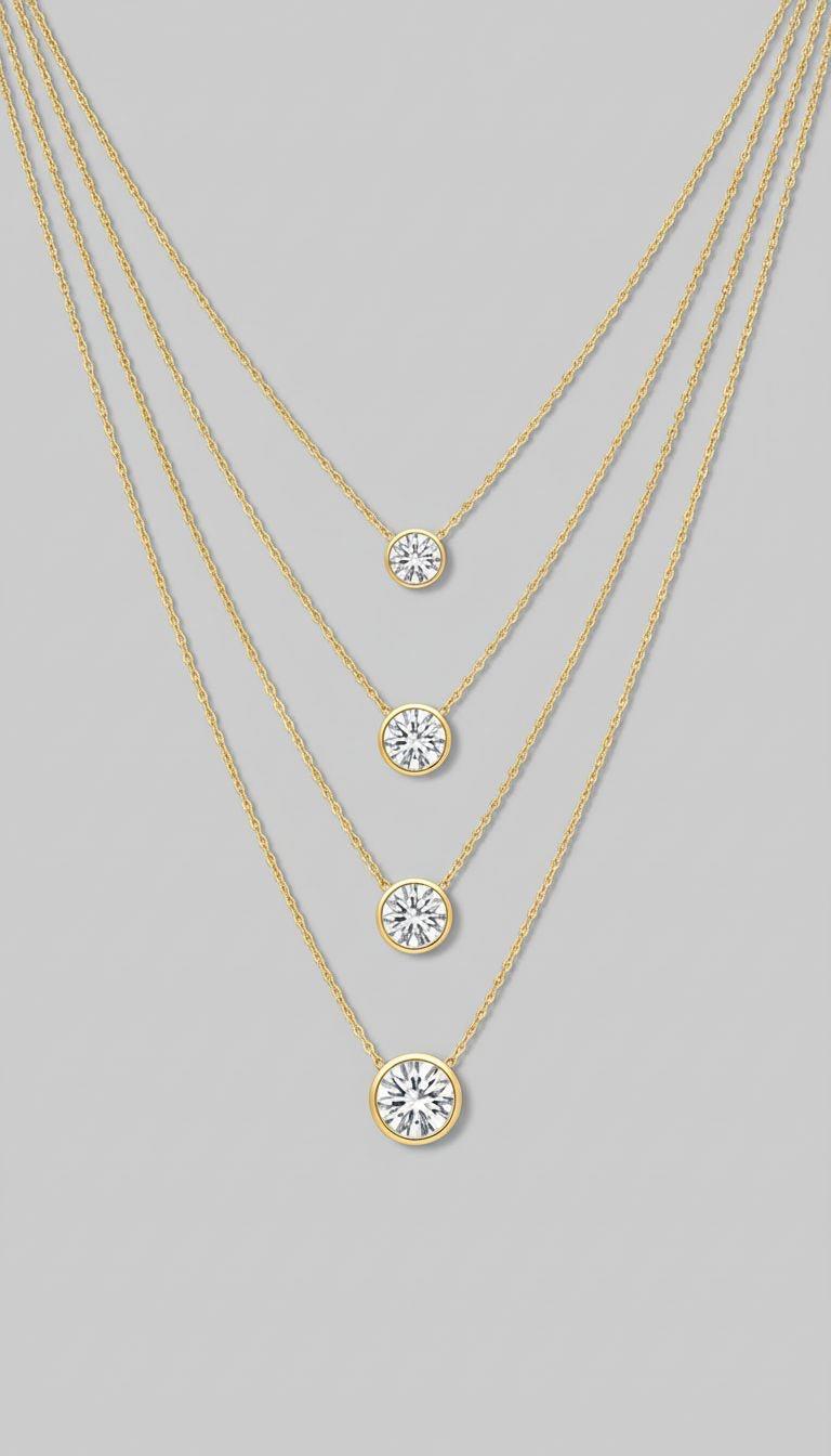 Five Diamond Bezel Pendant Necklace in 14k/18k Yellow Gold 16"