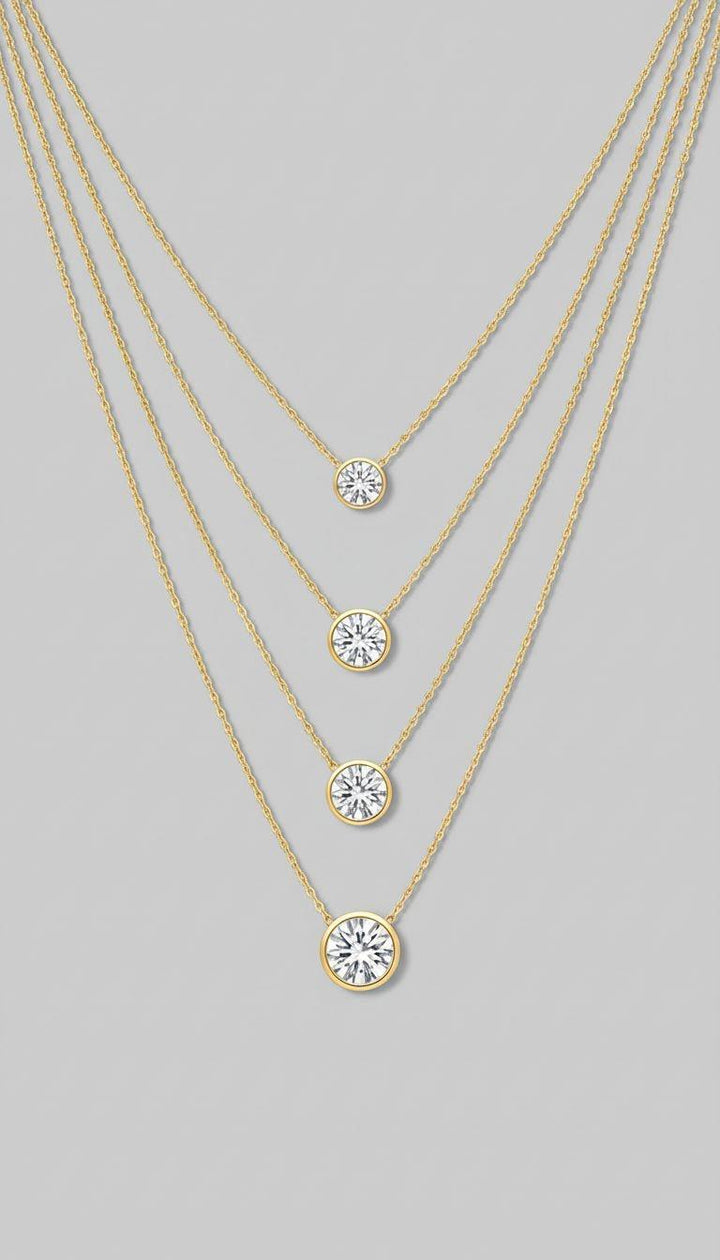 Five Diamond Bezel Pendant Necklace in 14k/18k Yellow Gold 16"