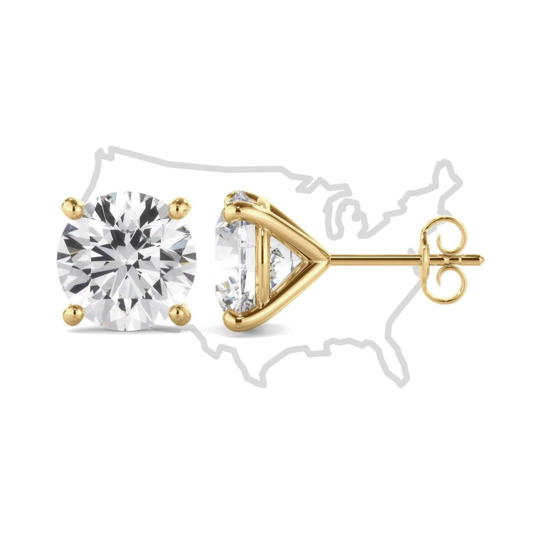5.0ct Diamond Stud Earrings in 14k Yellow Gold 4-Prong Setting