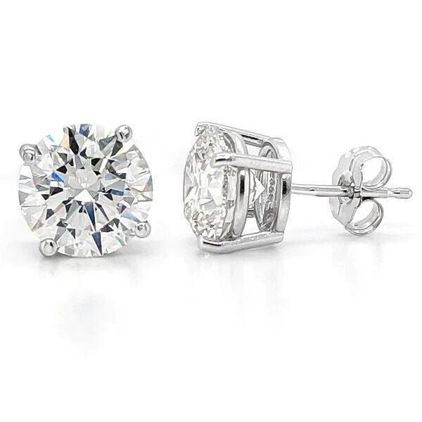 Lab Grown 6.00carat Round Diamond 14K W/G studs IGI certified G VS2