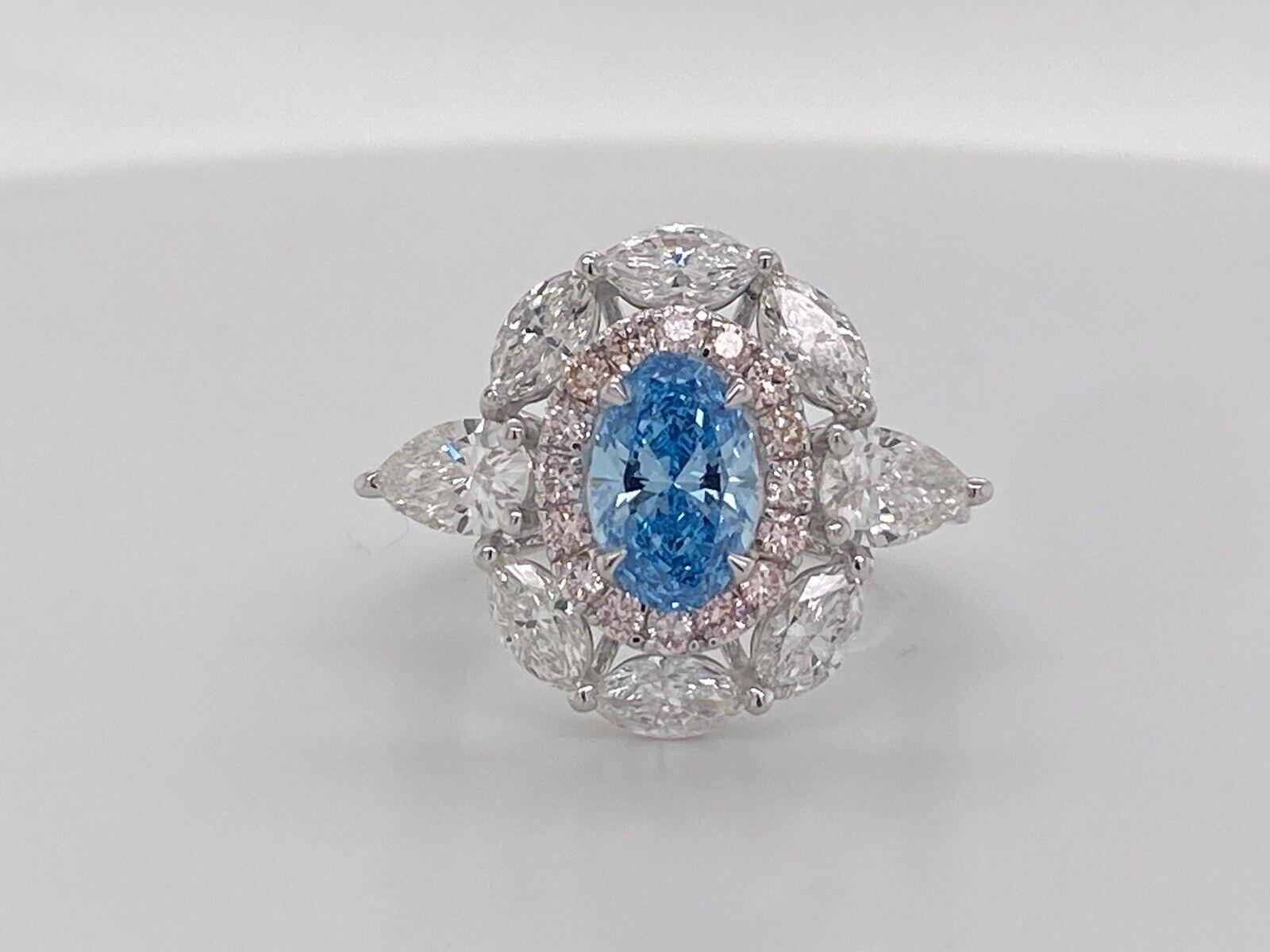 Lab Grown Blue and Pink Diamond Designer Ring 3.10 TCW 14K White Gold