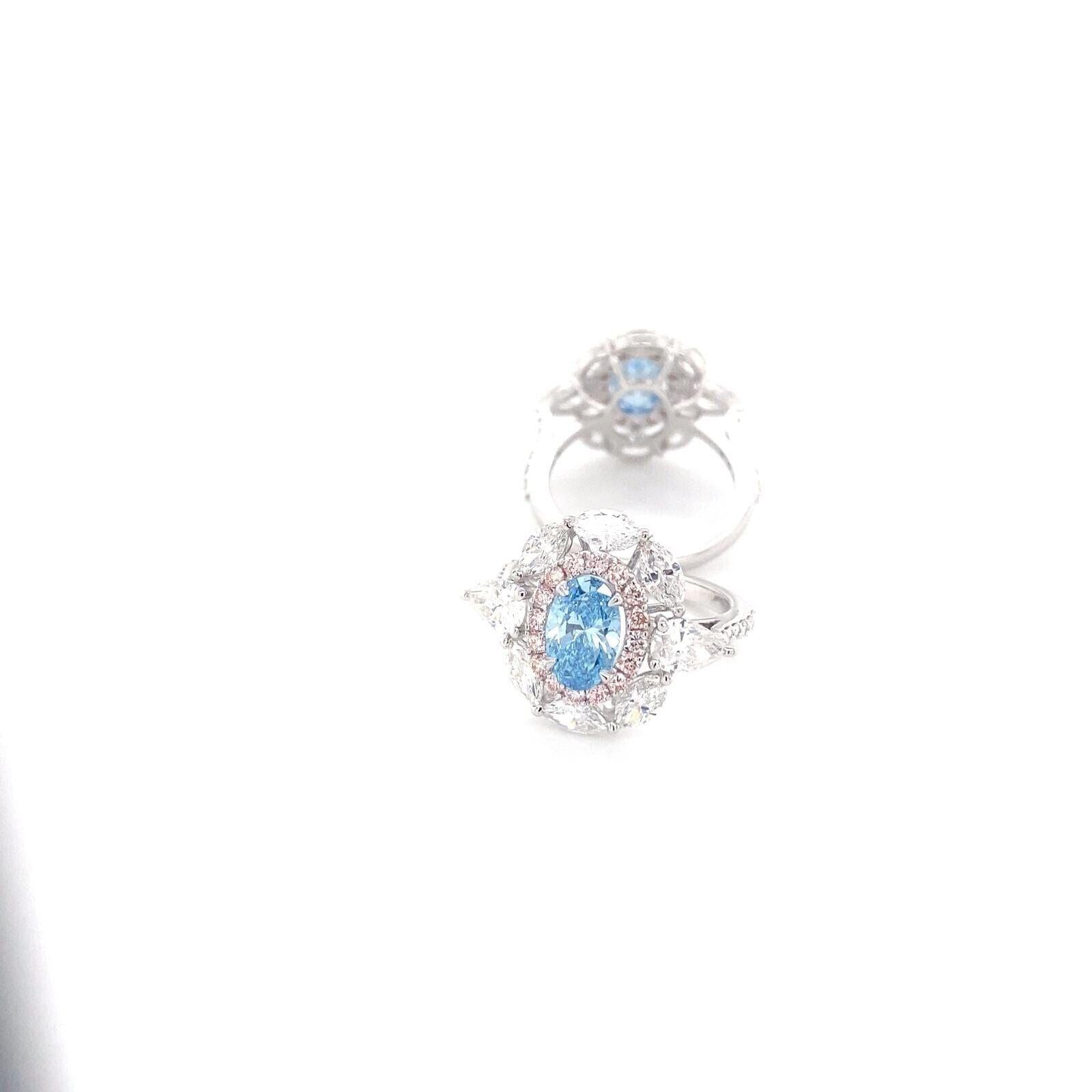 Lab Grown Blue and Pink Diamond Designer Ring 3.10 TCW 14K White Gold