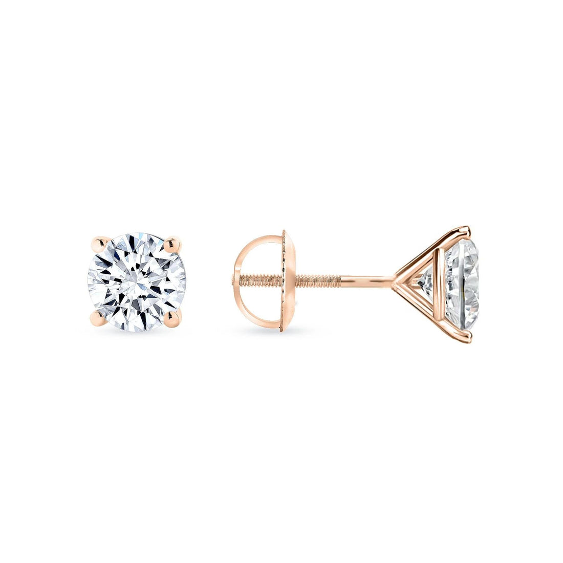 Lab Grown 4.00Ct Round Diamond Stud Solitaire Earrings G-VS2 14k Rose Gold