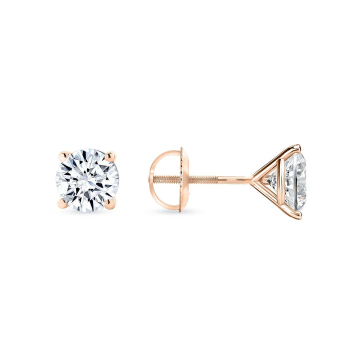 Lab Grown 4.00Ct Round Diamond Stud Solitaire Earrings G-VS2 14k Rose Gold
