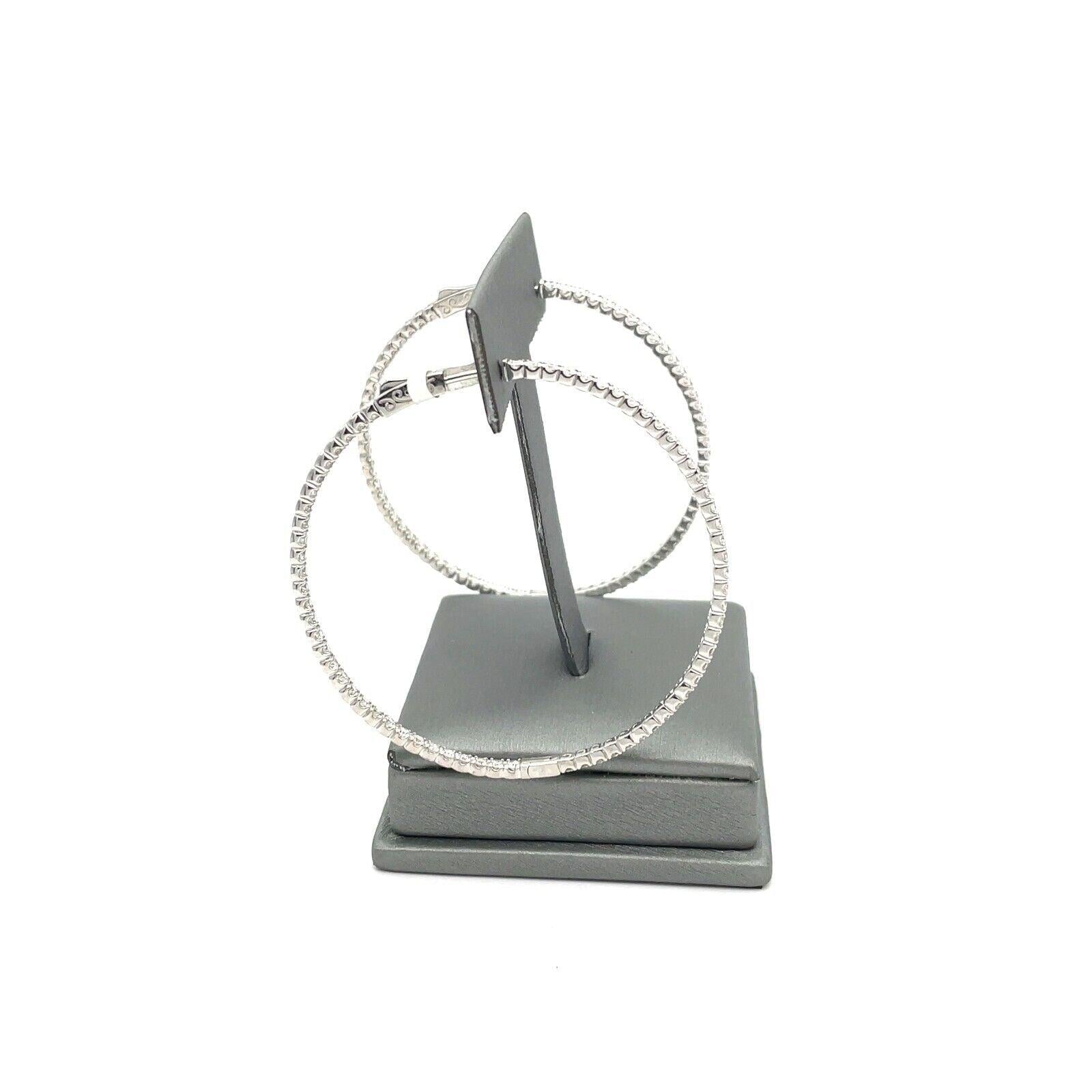 NATURAL HOOP 4.06CT DIAMOND EARRINGS G H SI 14K White Gold 2-INCHES
