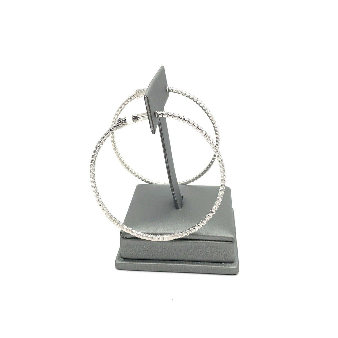 NATURAL HOOP 4.06CT DIAMOND EARRINGS G H SI 14K White Gold 2-INCHES