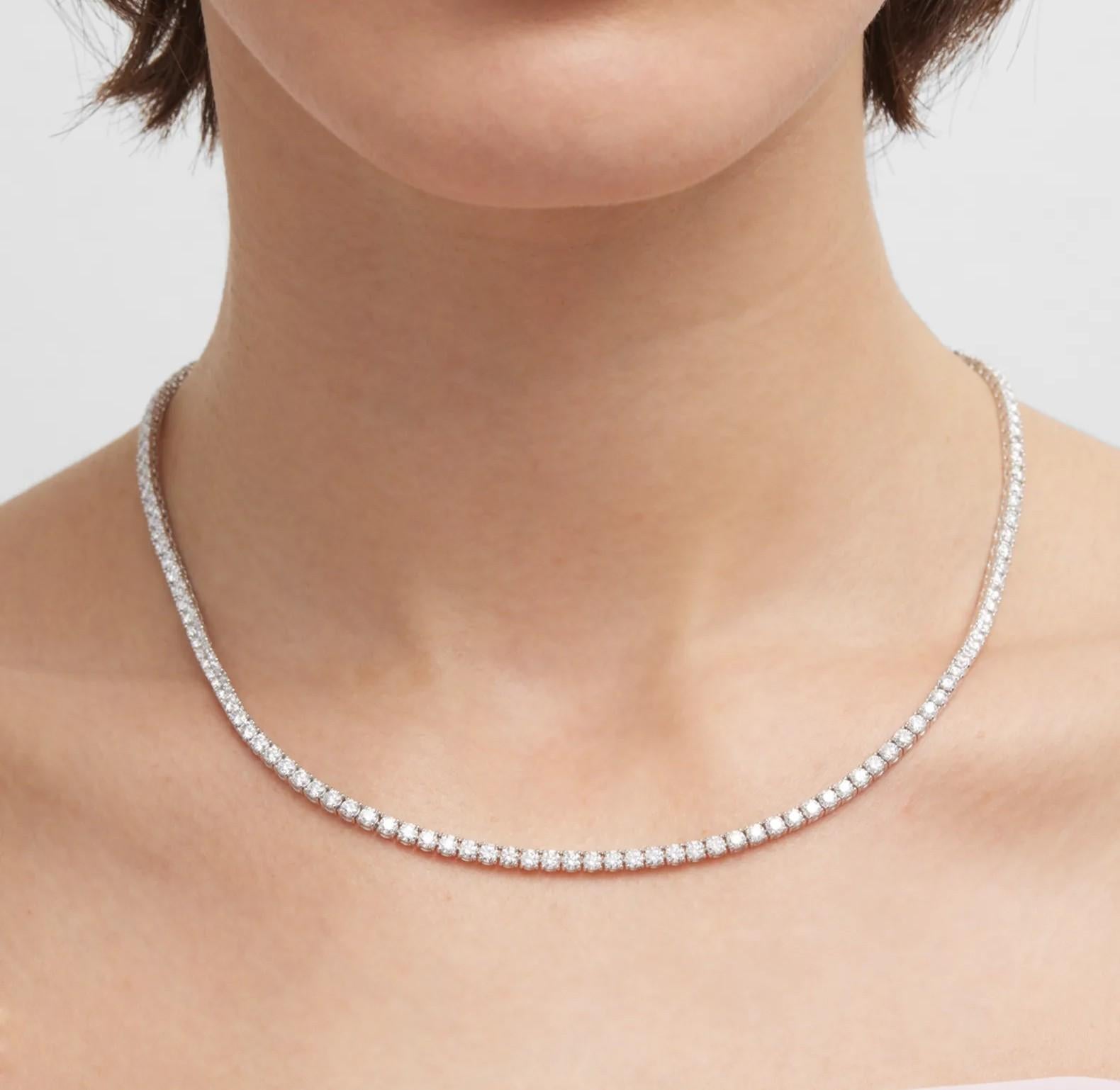 Natural 12.70ct t/w Diamond Tennis Necklace G-H SI1-SI2 14K White Gold 4-Prong