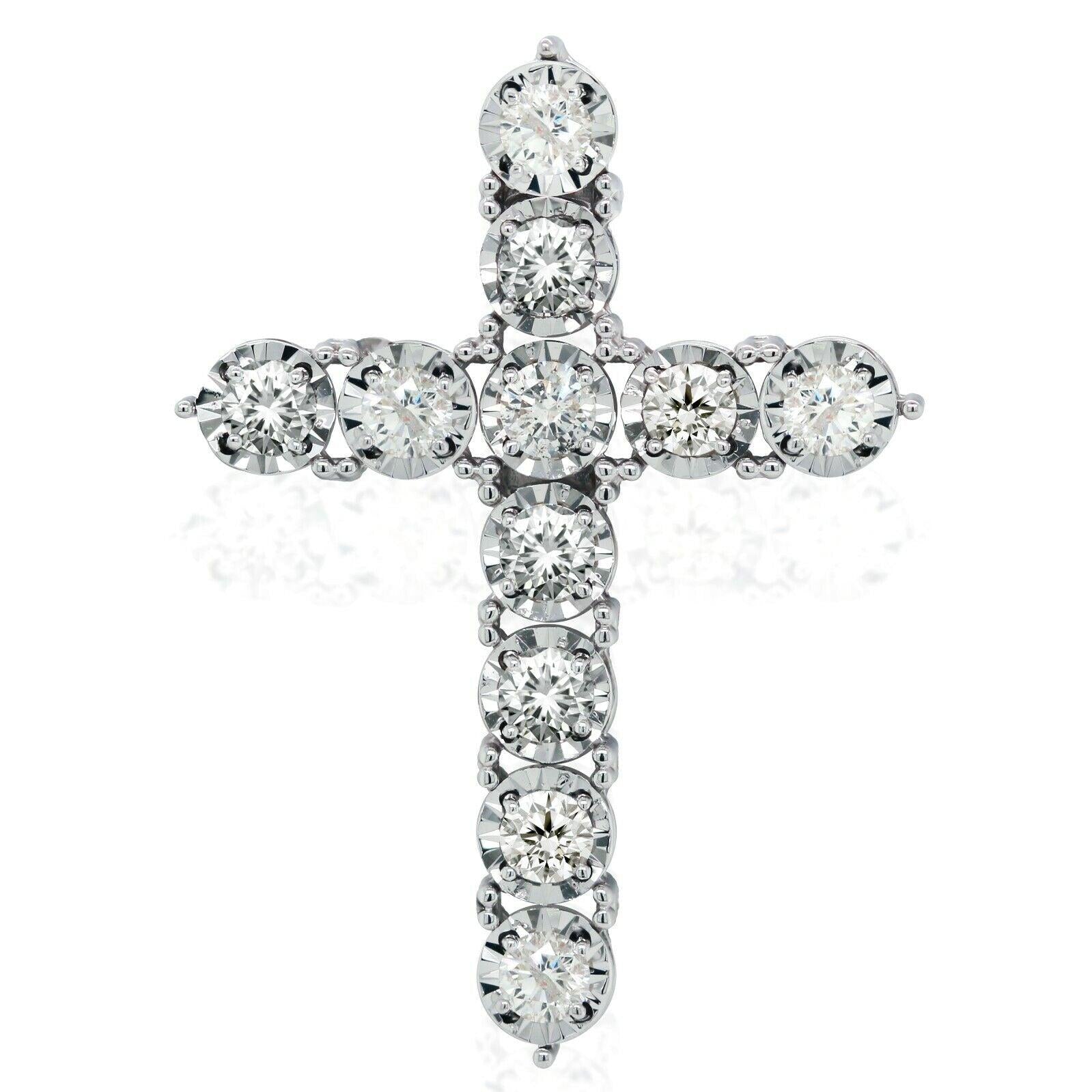 Natural 1.01ct t/w Diamond Cross Pendant in Illusion Setting 14K W/G