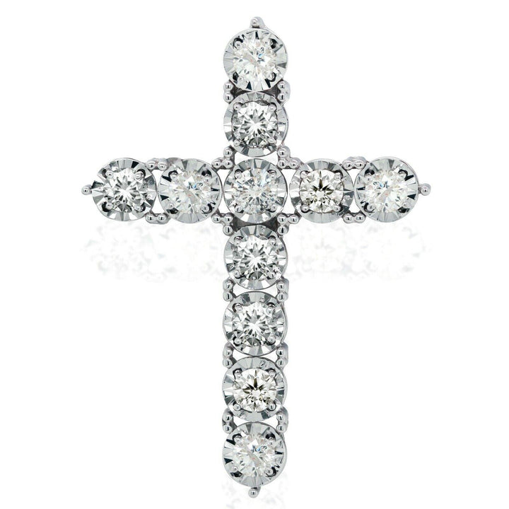 Natural 1.01ct t/w Diamond Cross Pendant in Illusion Setting 14K W/G