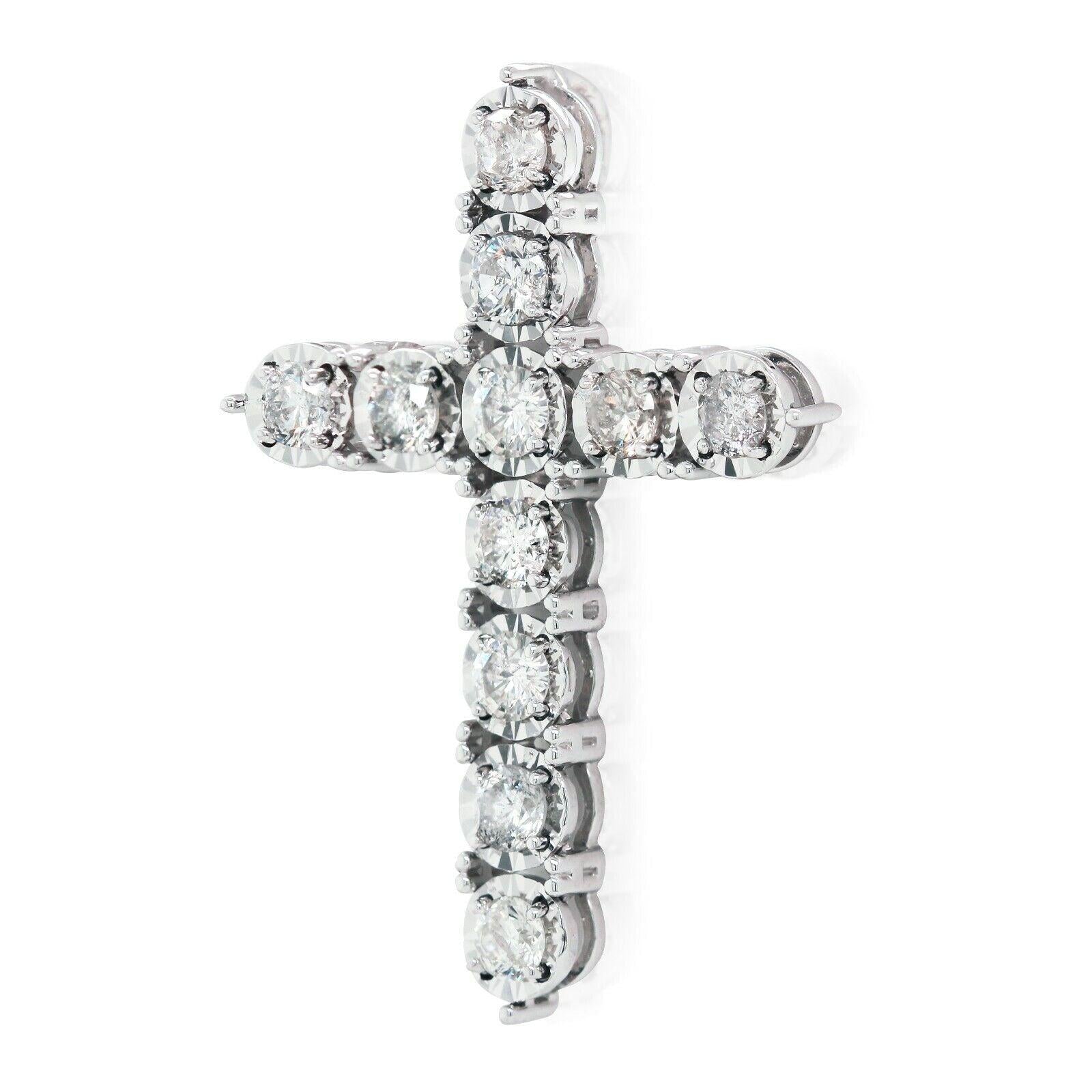 Natural 1.01ct t/w Diamond Cross Pendant in Illusion Setting 14K W/G
