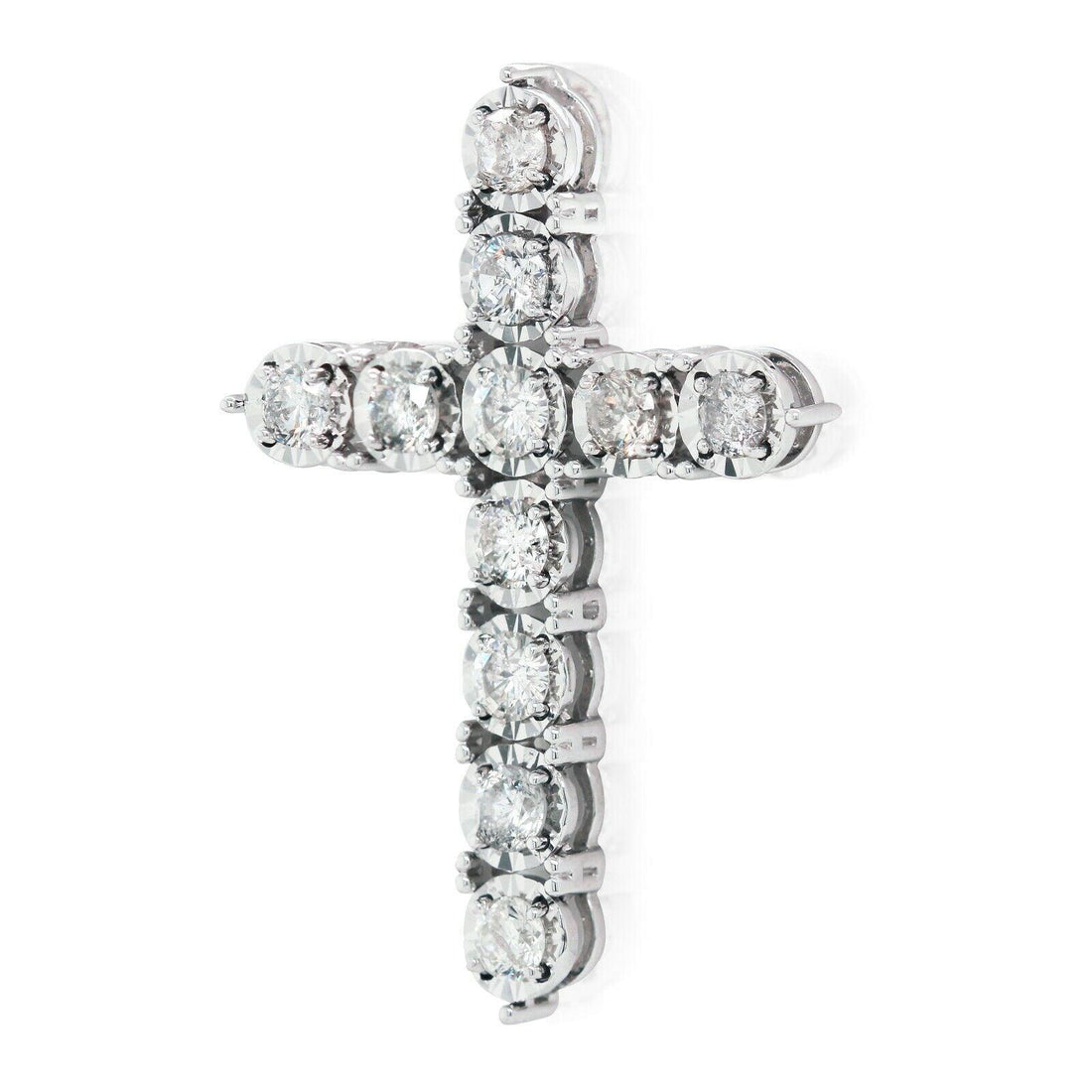 Natural 1.01ct t/w Diamond Cross Pendant in Illusion Setting 14K W/G