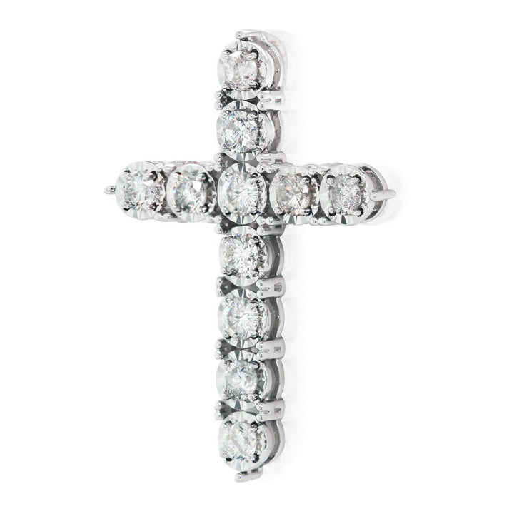 Natural 1.01ct t/w Diamond Cross Pendant in Illusion Setting 14K W/G