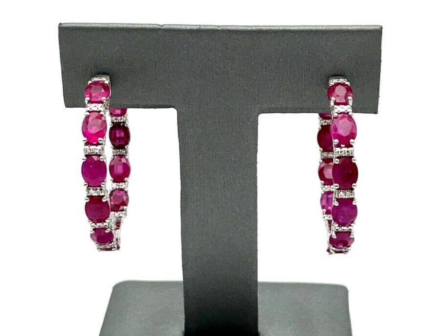 Natural 1.18ct Hudson Ruby and Diamond Hoop Earrings set in 14K white gold