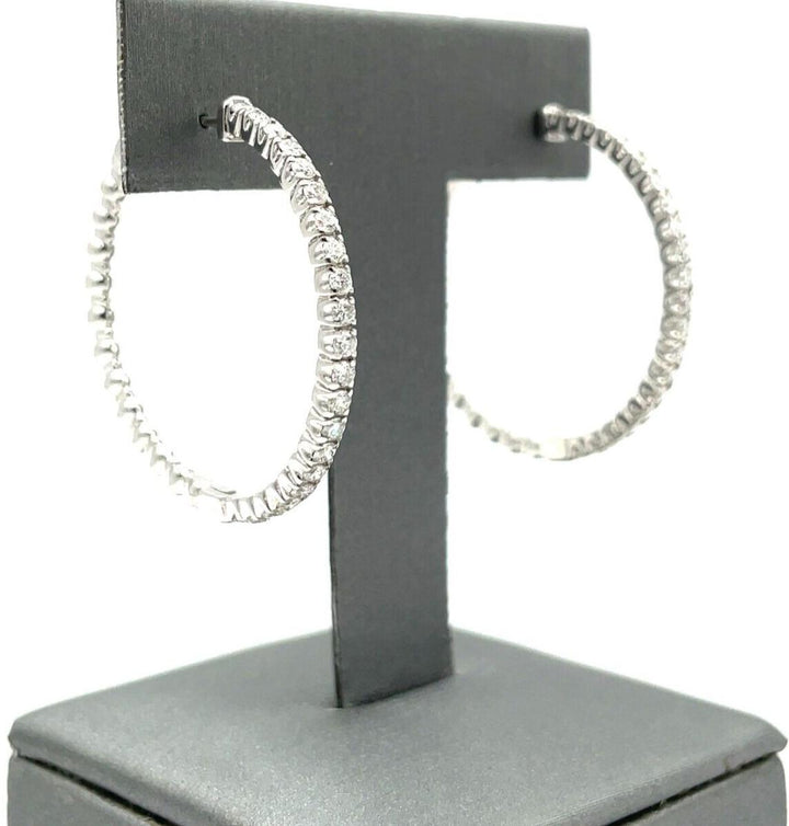 (Natural) 1.20ct Diamond Hoop 14k Earrings