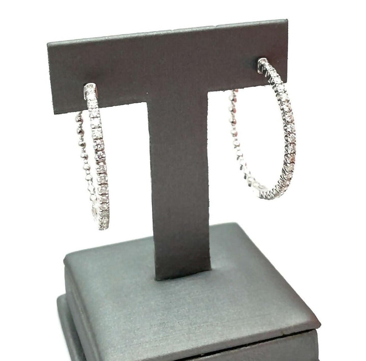 (Natural) 1.20ct Diamond Hoop 14k Earrings