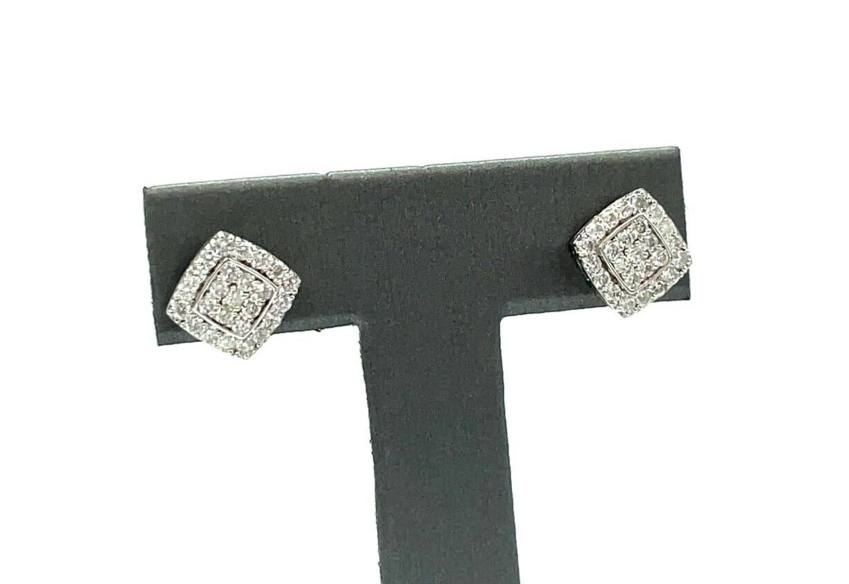Natural 1.30ct Diamond pave Stud Earrings Square