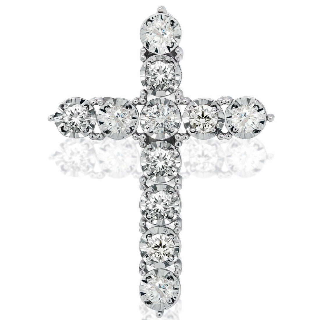 Natural 1.45ct t/w Diamond Cross Pendant in Illusion Setting white gold