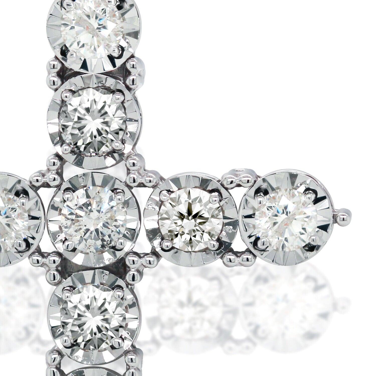 Natural 1.45ct t/w Diamond Cross Pendant in Illusion Setting white gold