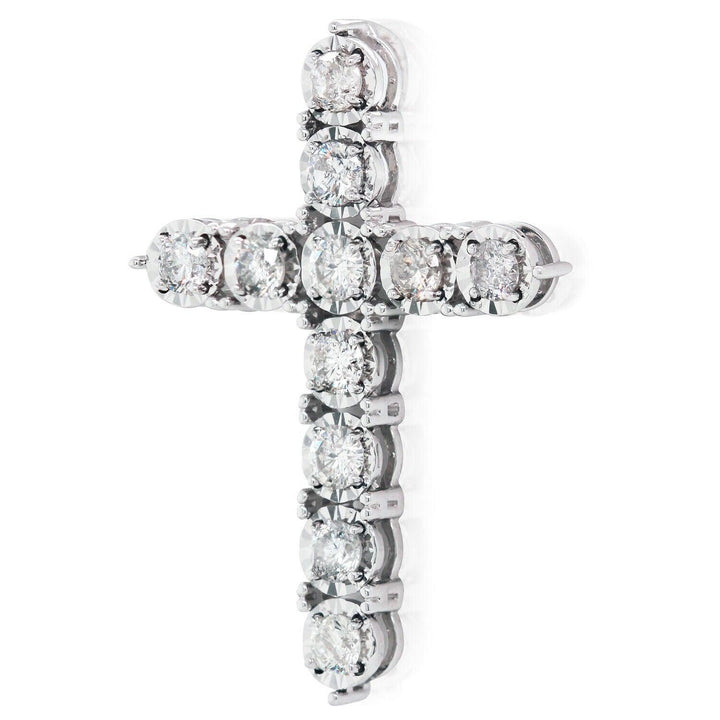 Natural 1.45ct t/w Diamond Cross Pendant in Illusion Setting white gold