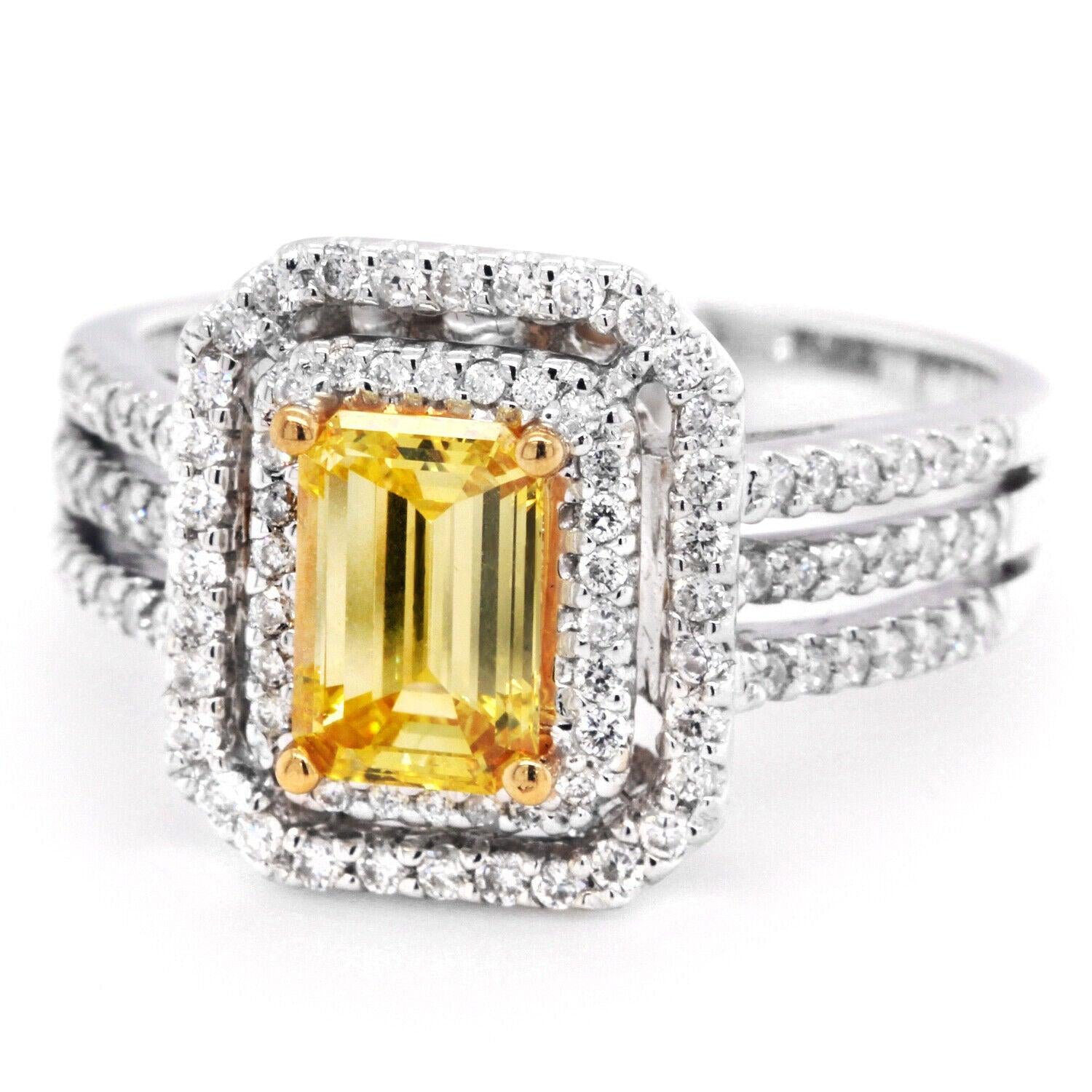 Natural 1.50tcw Fancy Yellow Emerald Cut Halo Engagement Ring