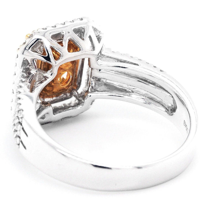 Natural 1.50tcw Fancy Yellow Emerald Cut Halo Engagement Ring