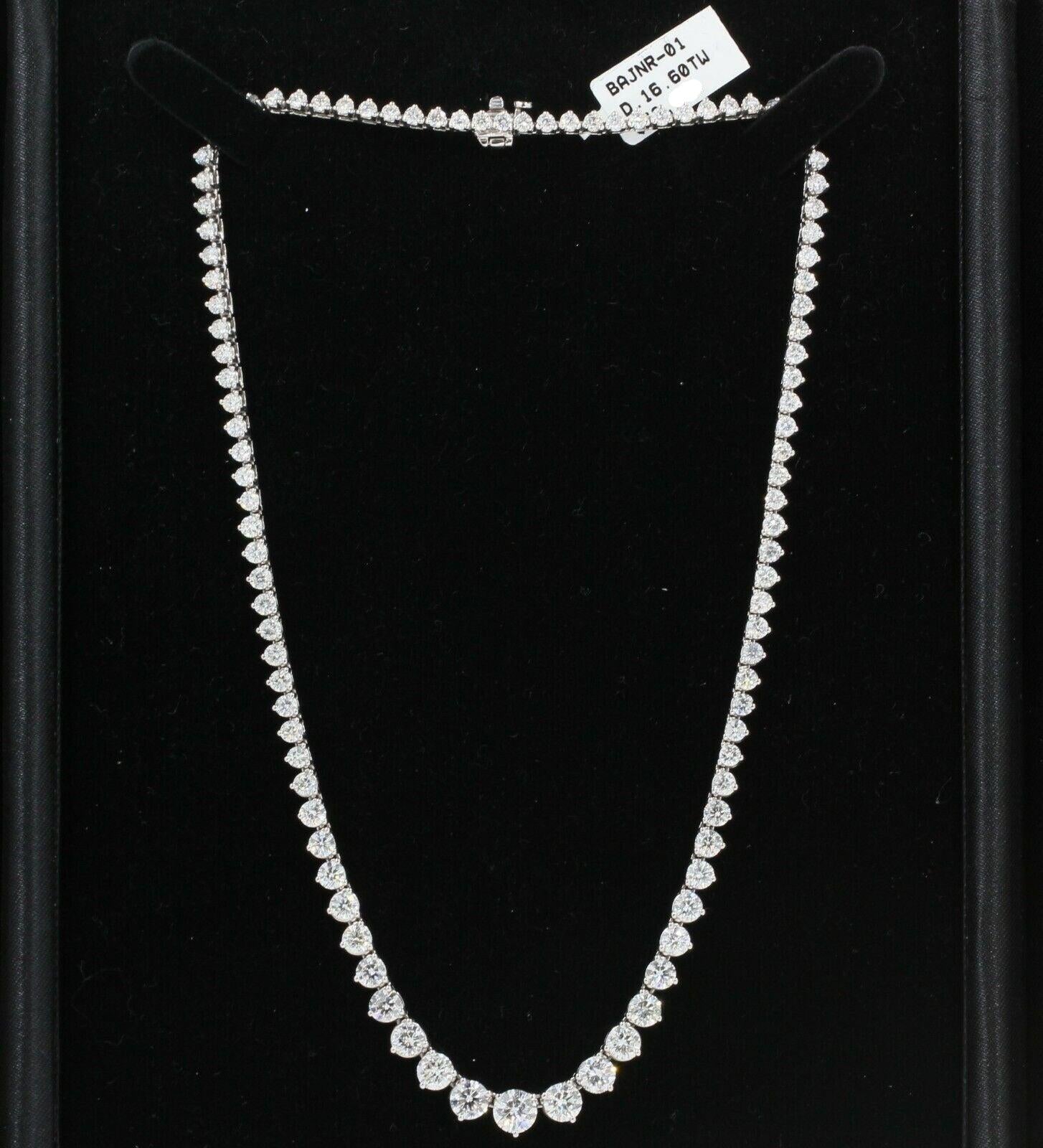 Natural Graduate 16.60Ct Woman's Diamond Necklace 14K White Gold