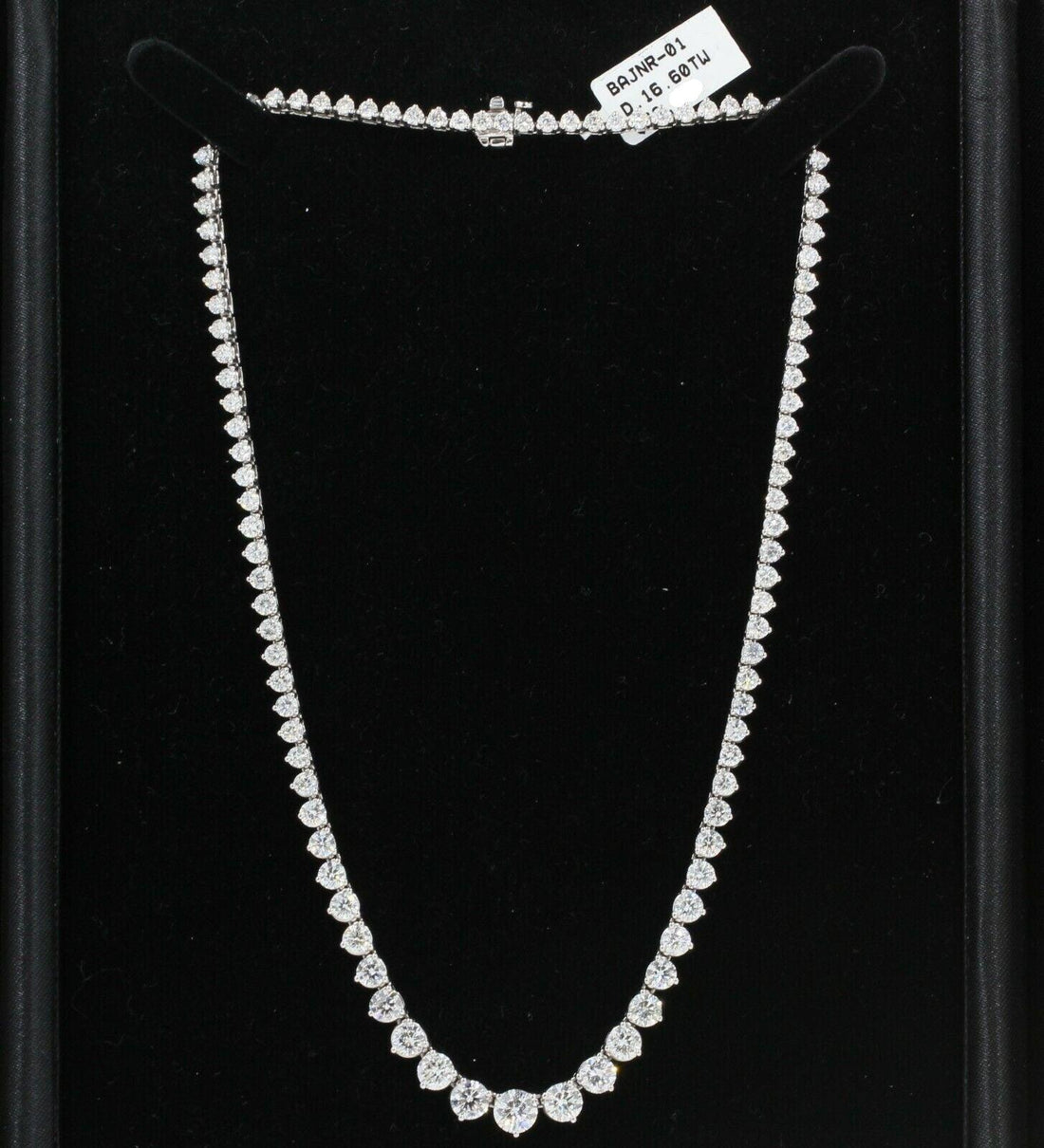 Natural Graduate 16.60Ct Woman's Diamond Necklace 14K White Gold