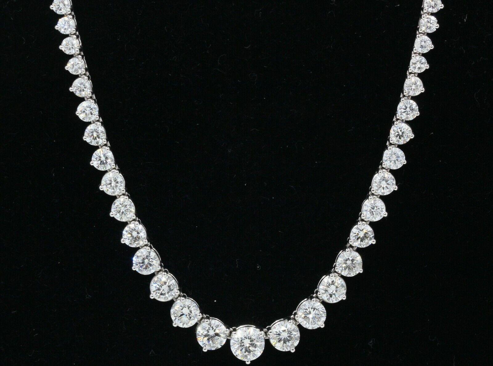 Natural Graduate 16.60Ct Woman's Diamond Necklace 14K White Gold