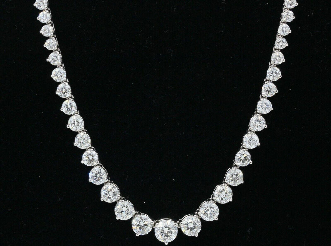 Natural Graduate 16.60Ct Woman's Diamond Necklace 14K White Gold