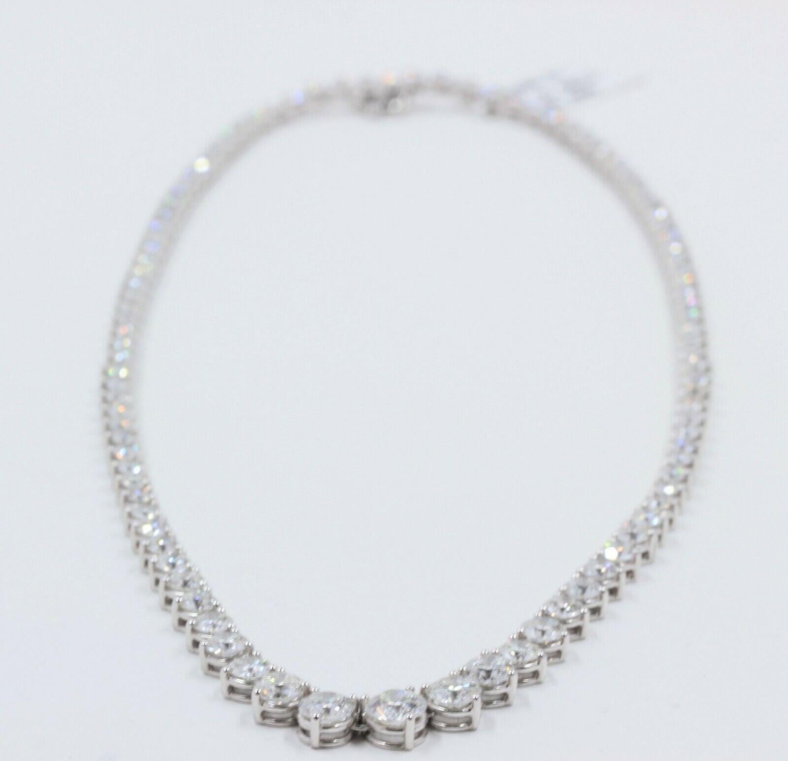 Natural Graduate 16.60Ct Woman's Diamond Necklace 14K White Gold
