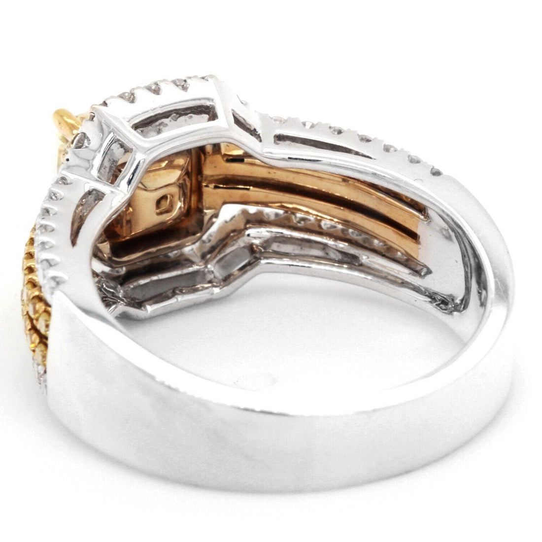 Radiant-Cut Yellow Diamond Ring with 18k Gold Dual Bands Size 6