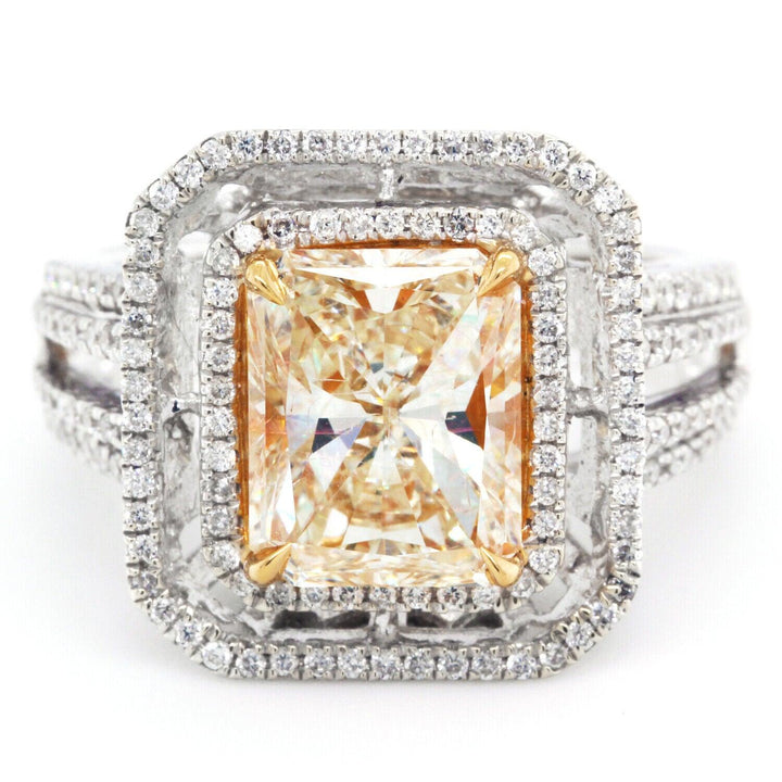 Natural 3.65ct Fancy Yellow Diamond Halo ring Radiant Cut Diamond Engagement