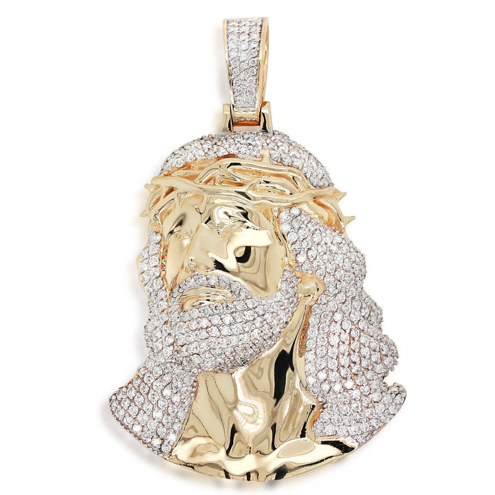 Natural 3.65ct Jesus Pave Diamond Pendant G-H SI1 in 14K Yellow Gold