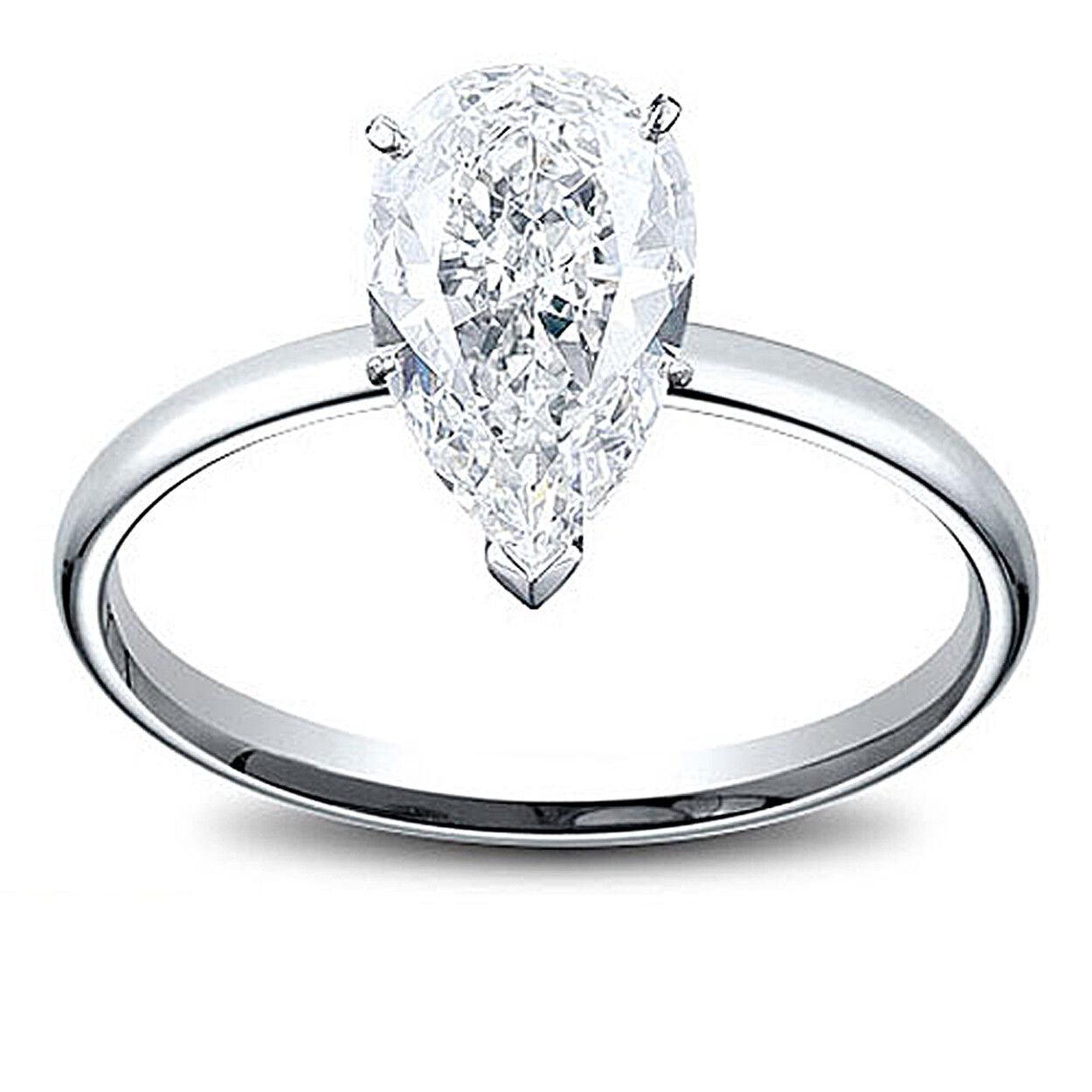 Natural 4.17ct Pear Shape Diamond 14K W/G Solitaire Engagement Ring