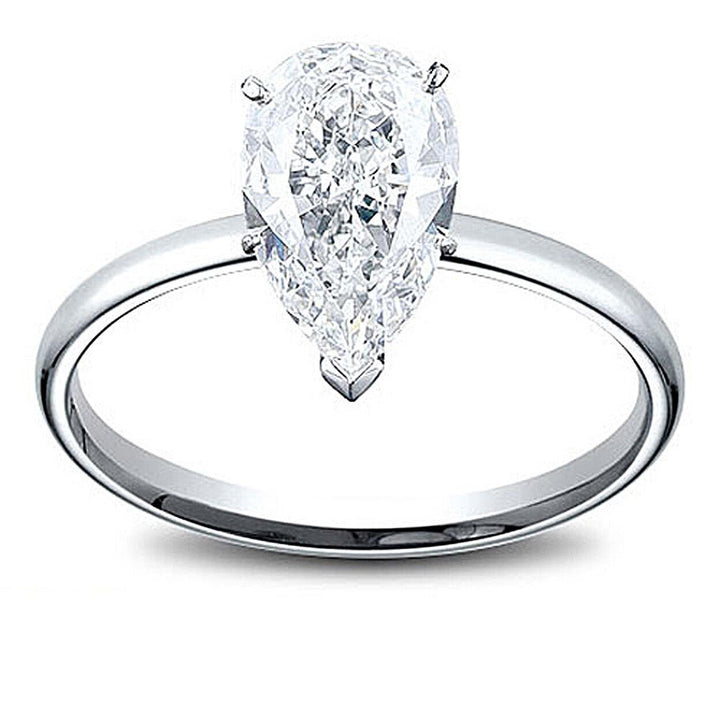 Natural 4.17ct Pear Shape Diamond 14K W/G Solitaire Engagement Ring