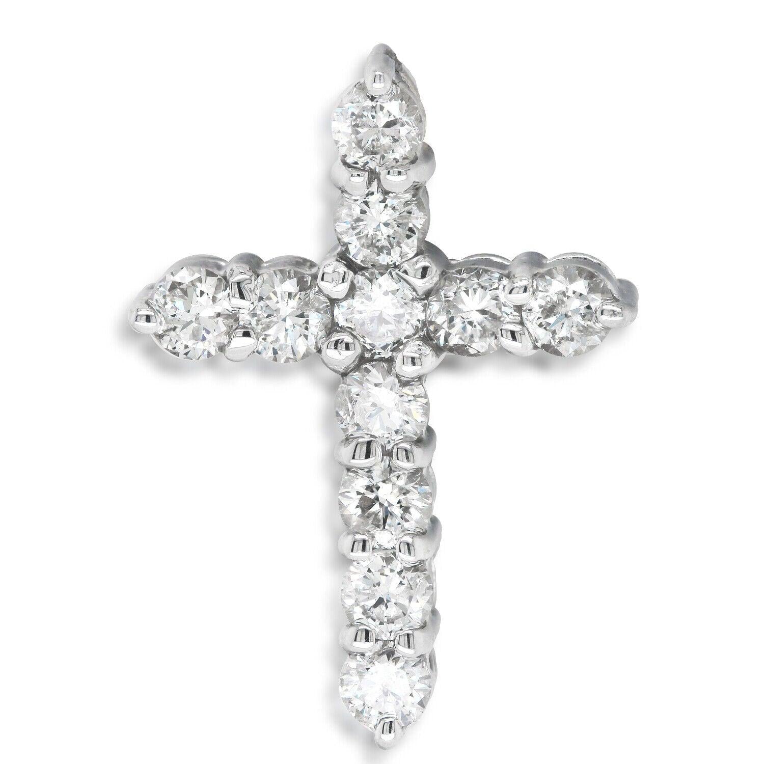 Natural Diamond Cross Pendant 1.32ct G-H SI2 in 14K White Gold.