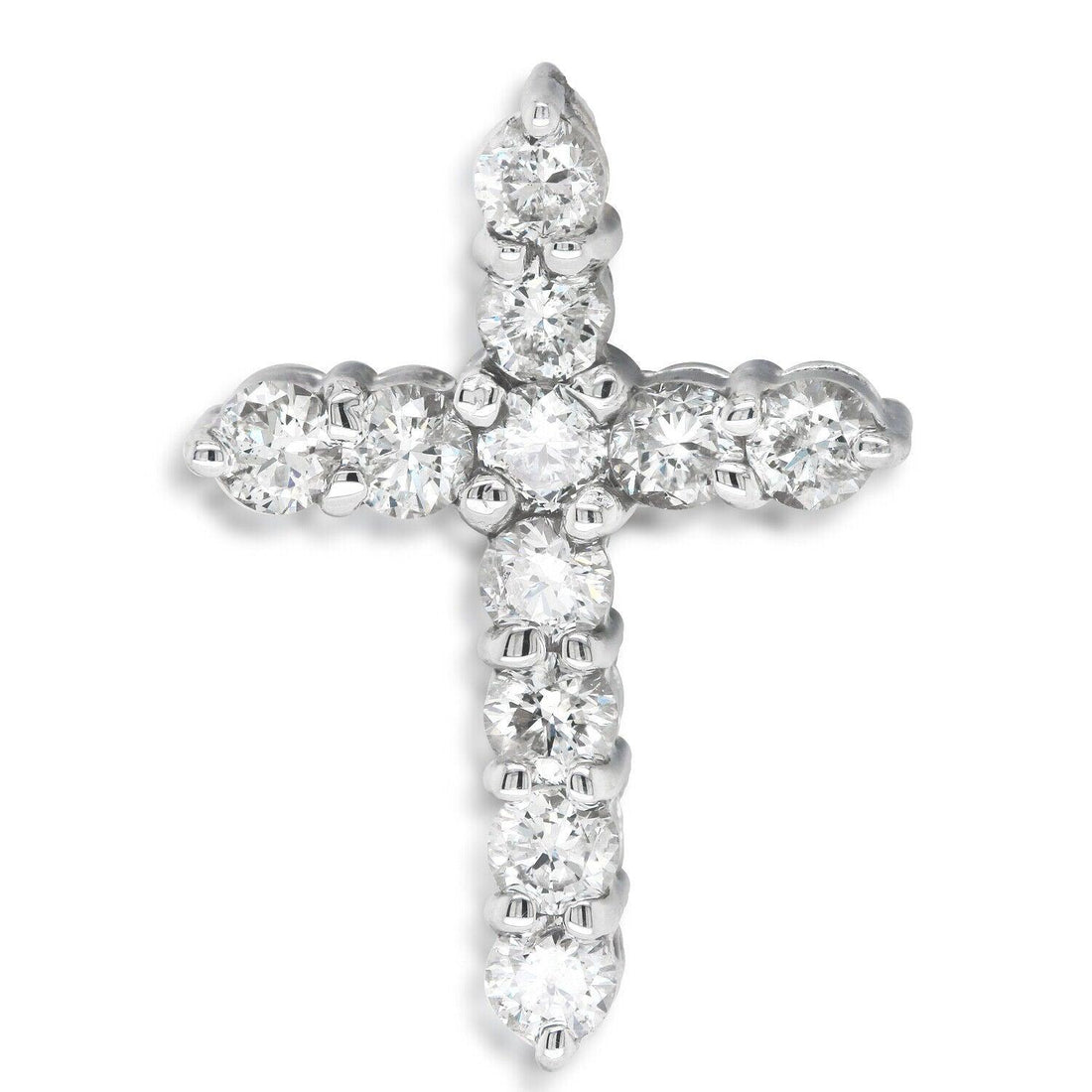 Natural Diamond Cross Pendant 1.32ct G-H SI2 in 14K White Gold.
