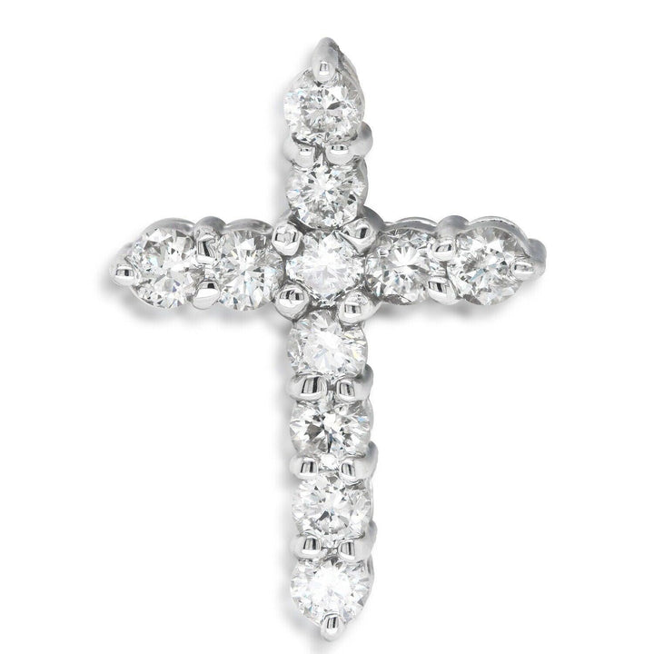 Natural Diamond Cross Pendant 1.32ct G-H SI2 in 14K White Gold.