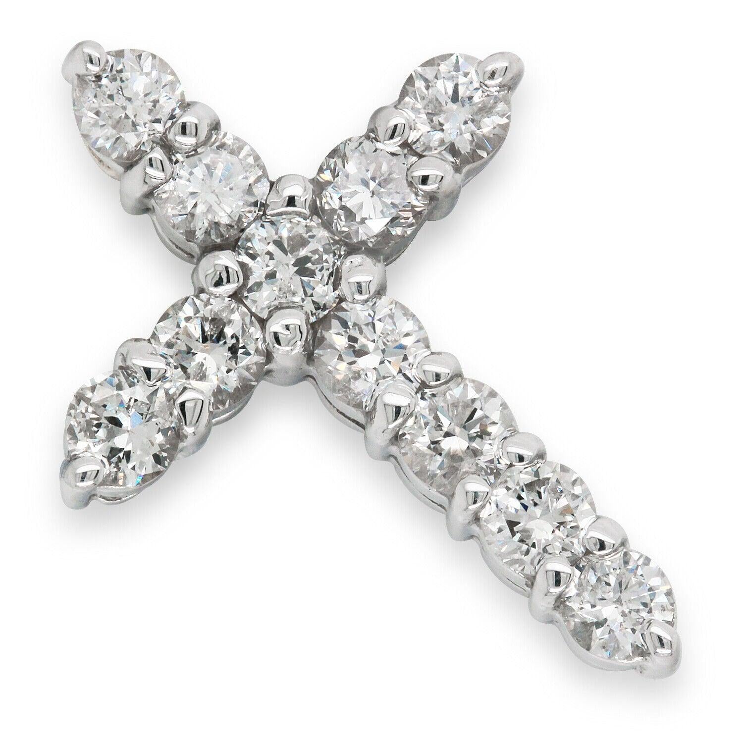 Natural Diamond Cross Pendant 1.32ct G-H SI2 in 14K White Gold.