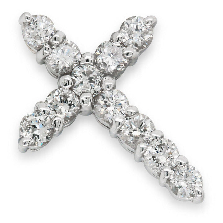 Natural Diamond Cross Pendant 1.32ct G-H SI2 in 14K White Gold.