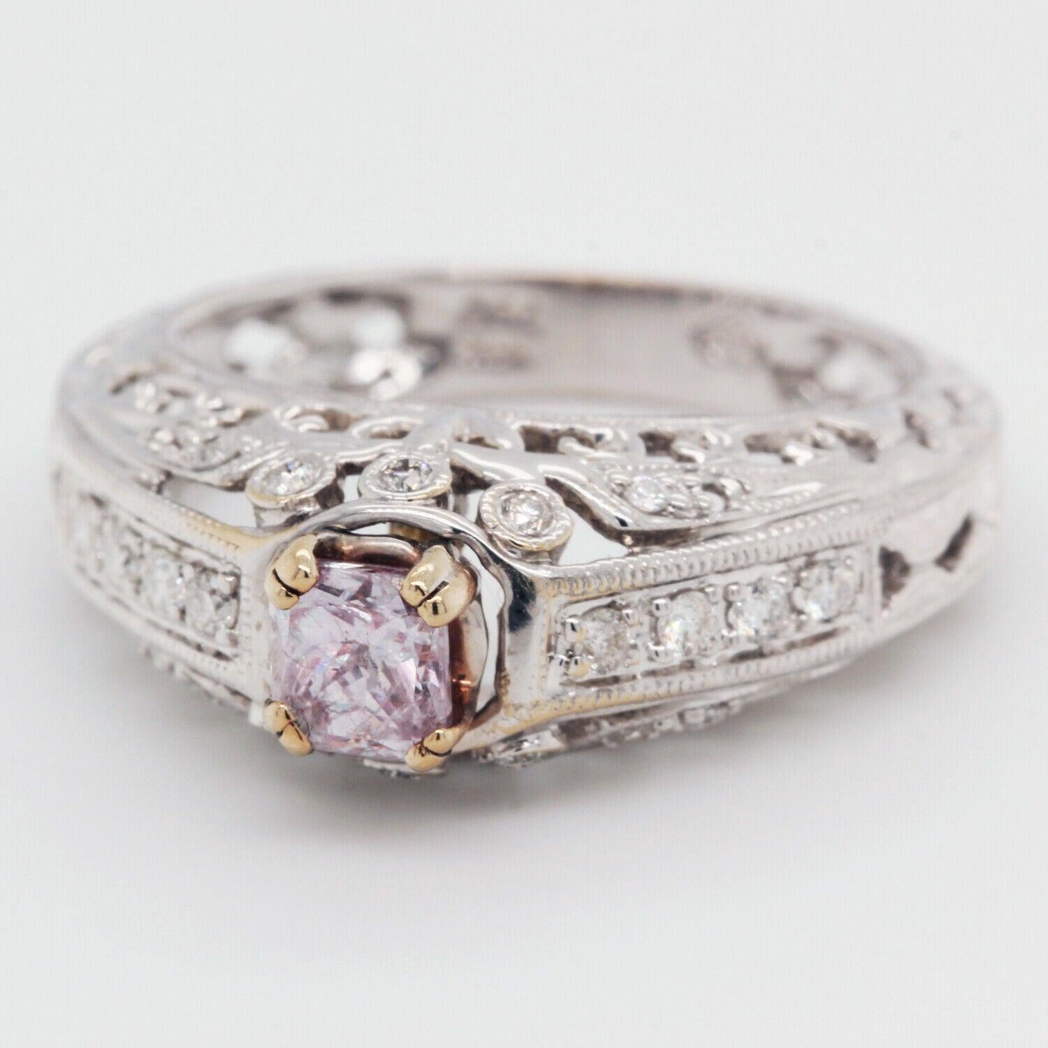 Natural Pink Diamond Engagement Ring in 18k Gold 0.74-Carat