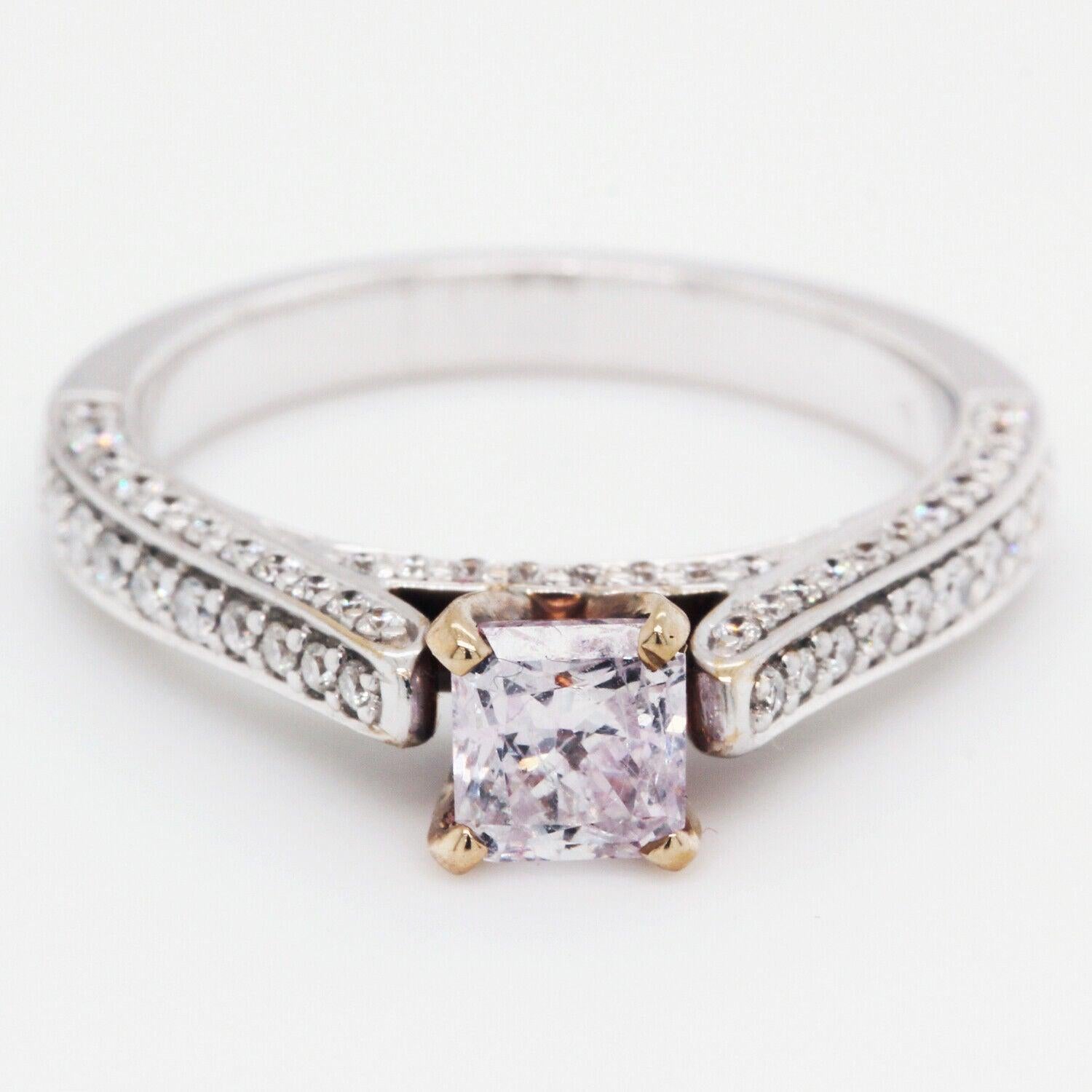 Cushion-Cut Pink Diamond Ring with White Diamonds in 18K Gold