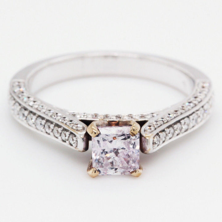 Cushion-Cut Pink Diamond Ring with White Diamonds in 18K Gold