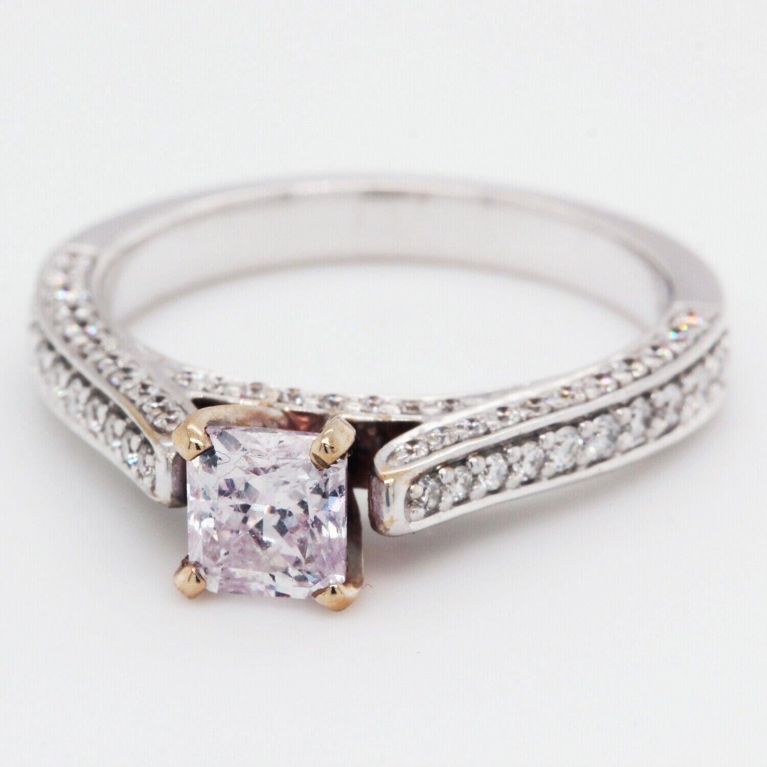 Cushion-Cut Pink Diamond Ring with White Diamonds in 18K Gold